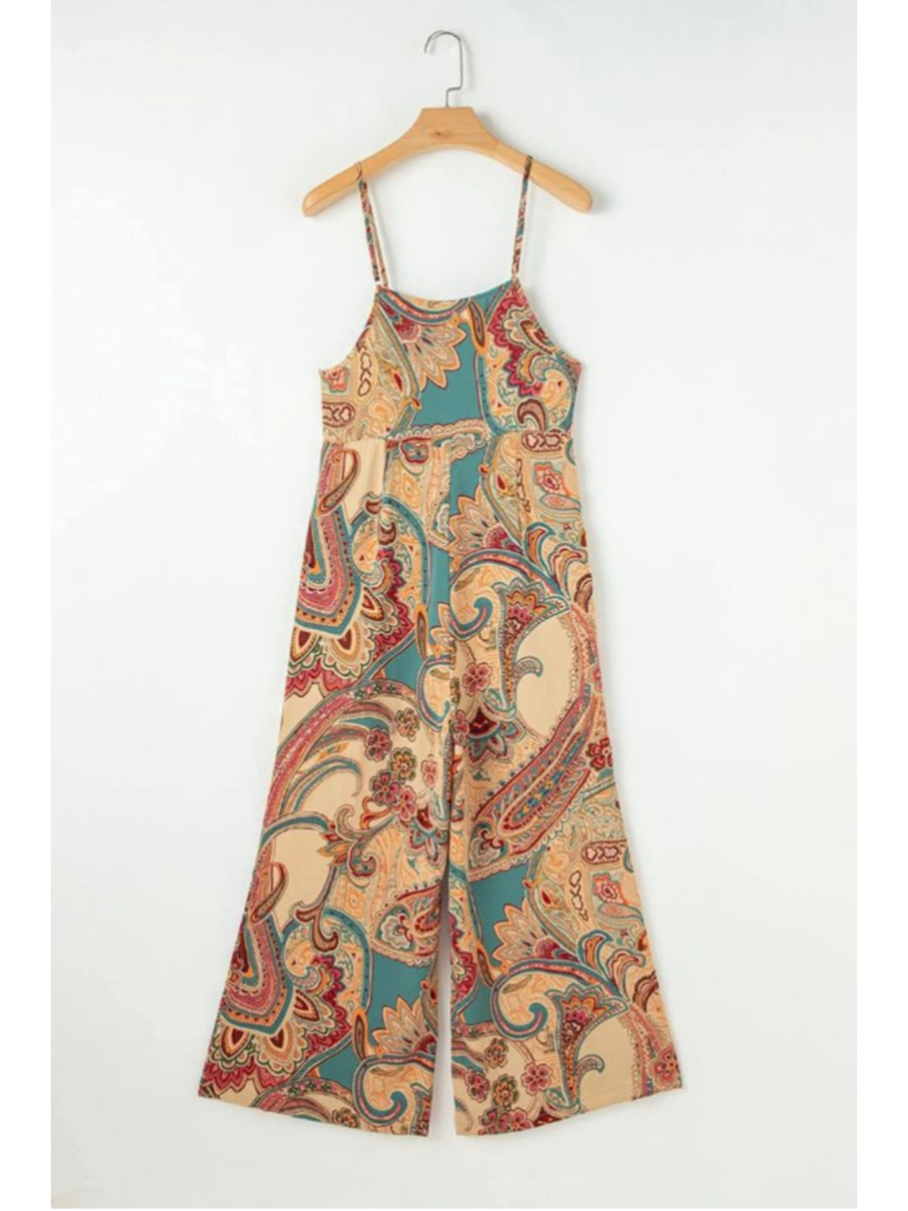 T&C APPAREL Paisley Print Beige Teal Jumpsuit Size M - Picture 2 of 8
